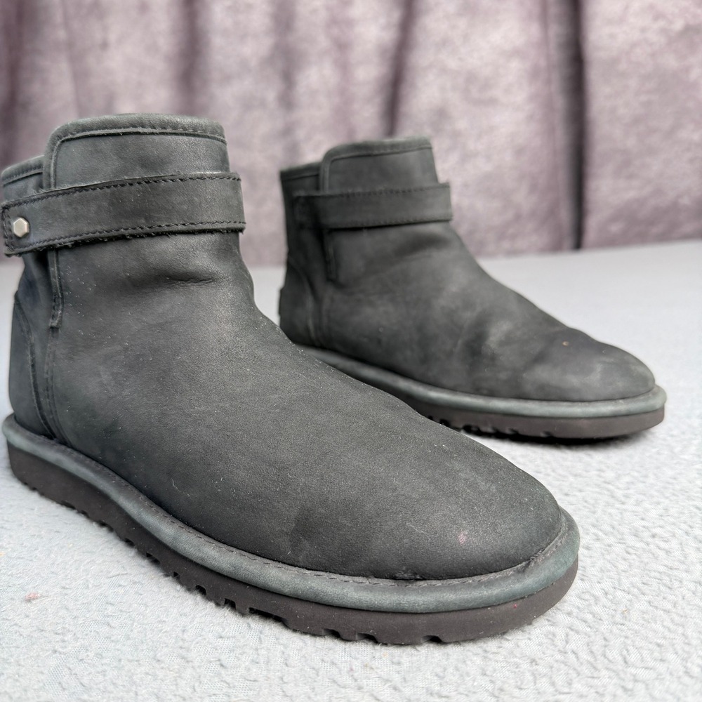 UGG Ellee Black Leather Shearling Lined Ankle Boots 1013008 Womens 7